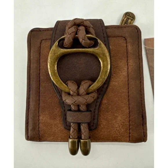 Justin Womens Wallet Bifold Metal Braided Vegan Leather Brown Western New - Picture 3 of 9